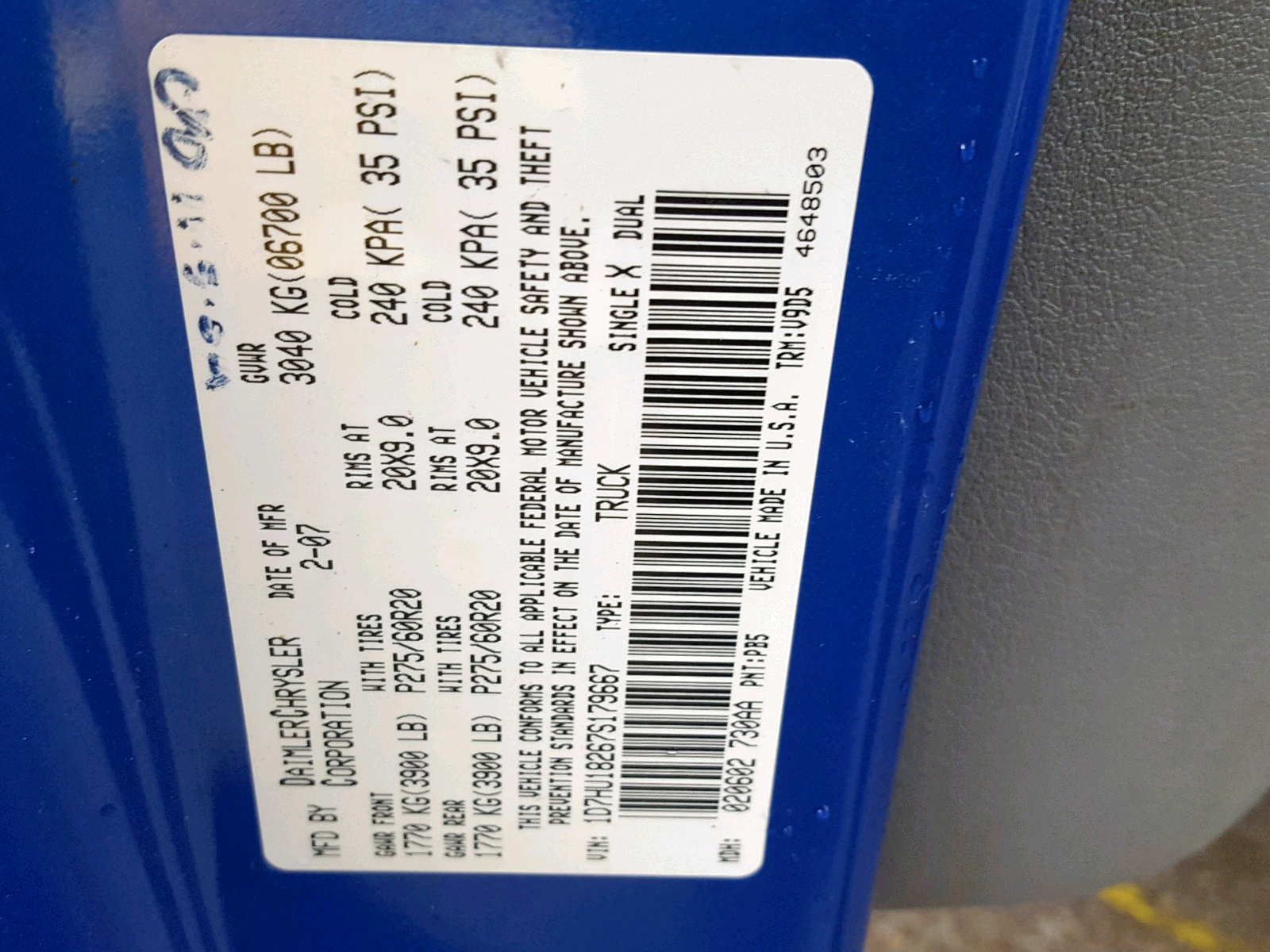 Photo 10 from auction – 2007 DODGE RAM 1500 S with VIN 1D7HU18267S179667
