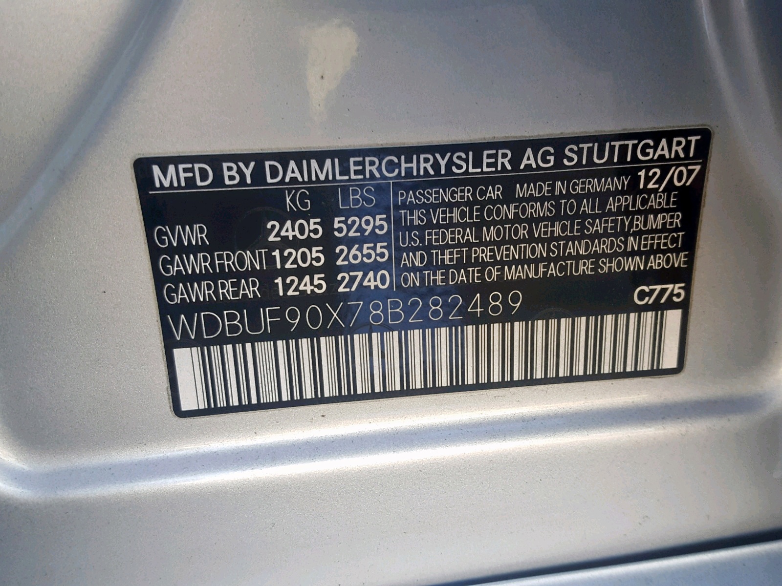 Photo 10 from auction – 2008 MERCEDES-BENZ E 550 4MAT with VIN WDBUF90X78B282489