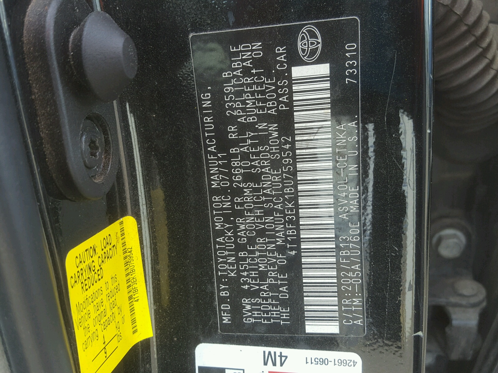 Zdjęcie 10 z aukcji – 2011 TOYOTA CAMRY BASE z VIN 4T1BF3EK1BU759542