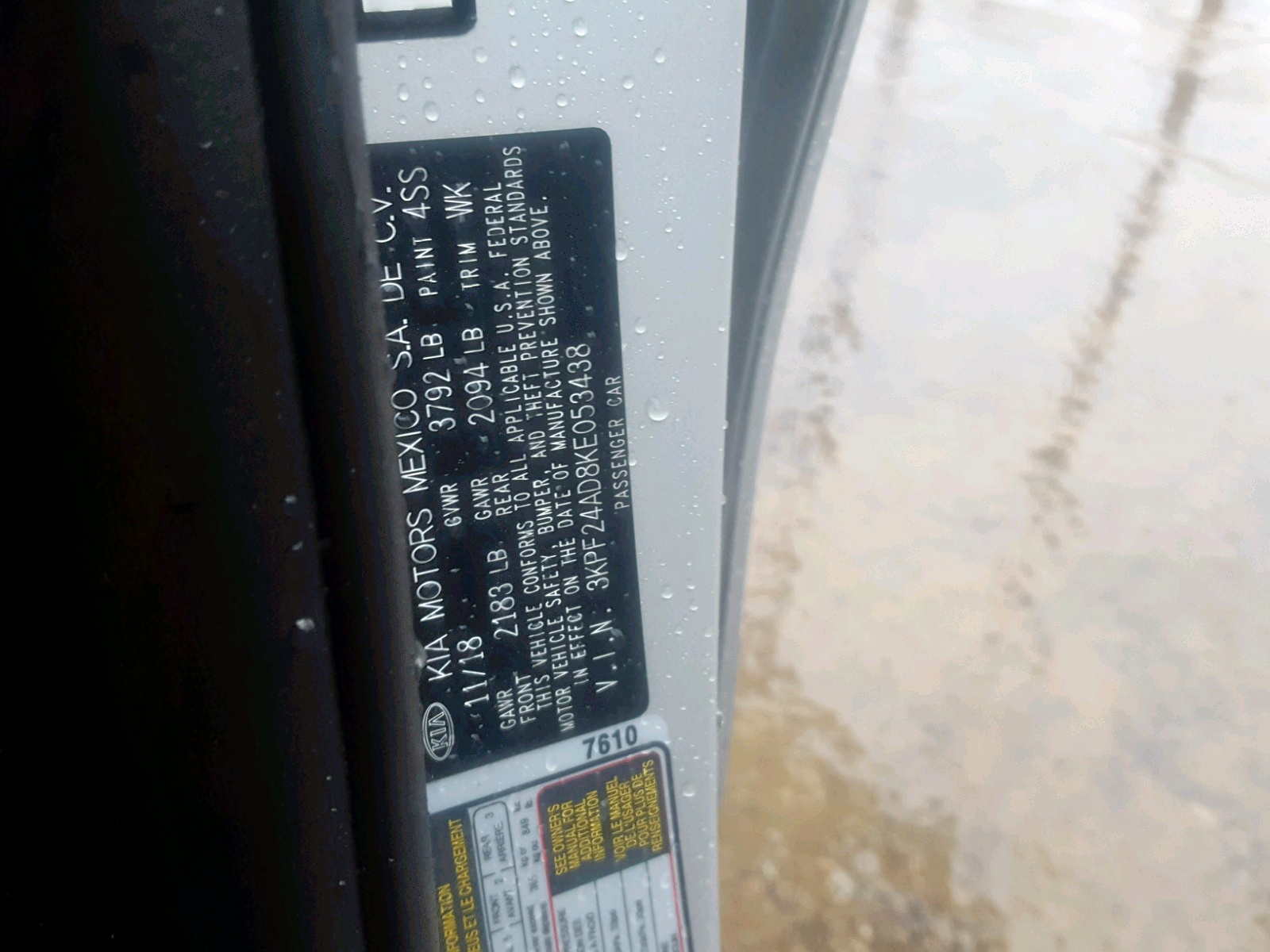 Photo 10 from auction – 2019 KIA FORTE FE with VIN 3KPF24AD8KE053438