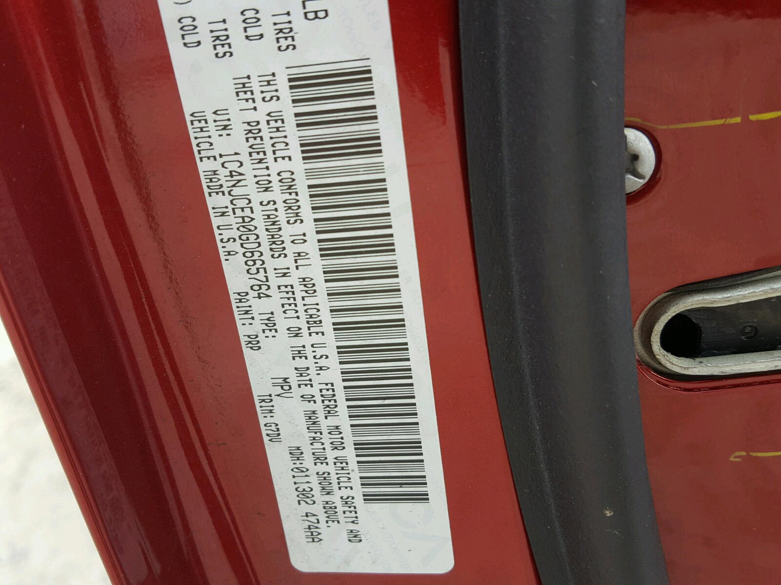 Photo 10 from auction – 2016 JEEP COMPASS LA with VIN 1C4NJCEA0GD665764