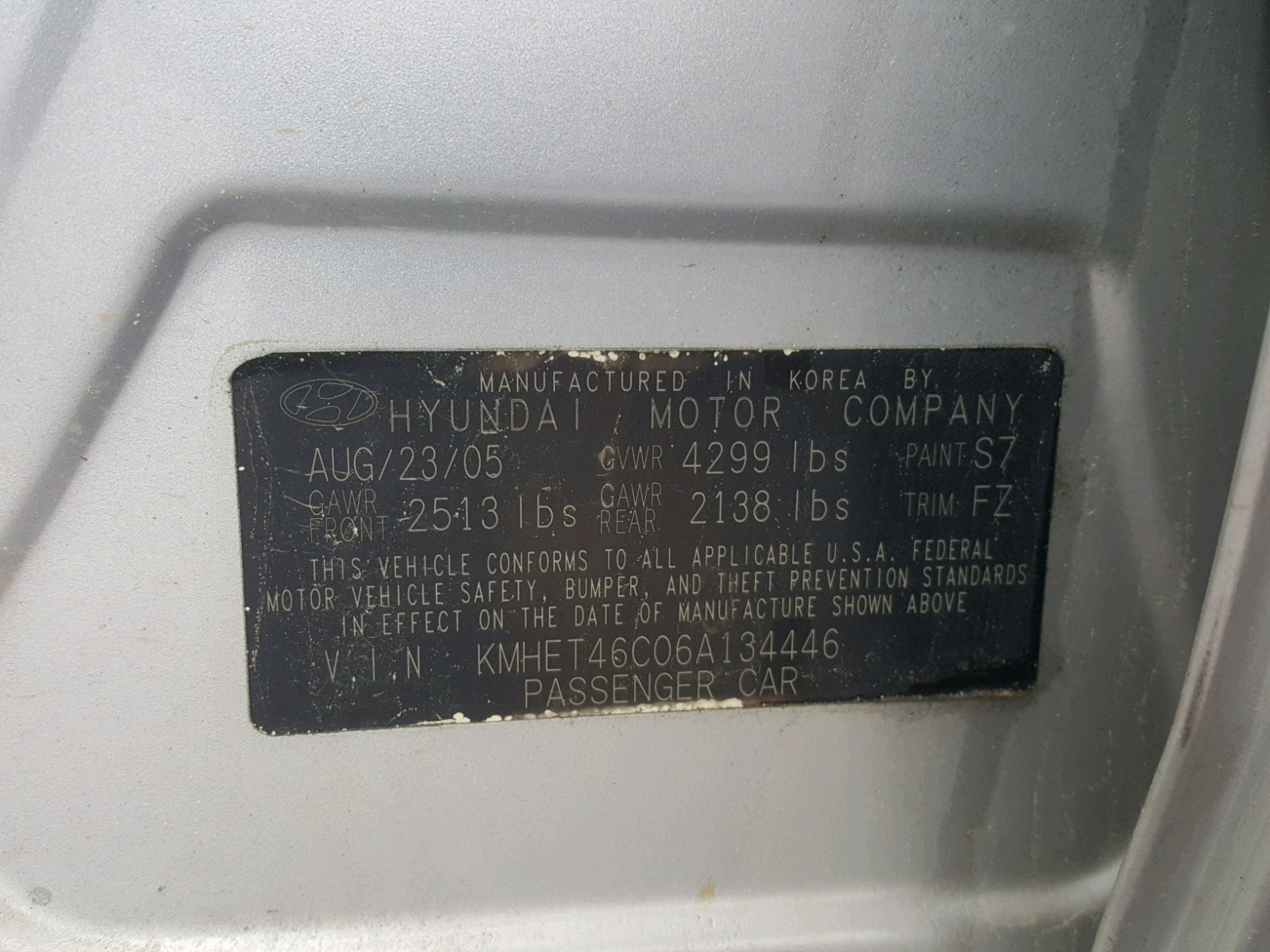 Photo 10 from auction – 2006 HYUNDAI SONATA GL with VIN KMHET46C06A134446