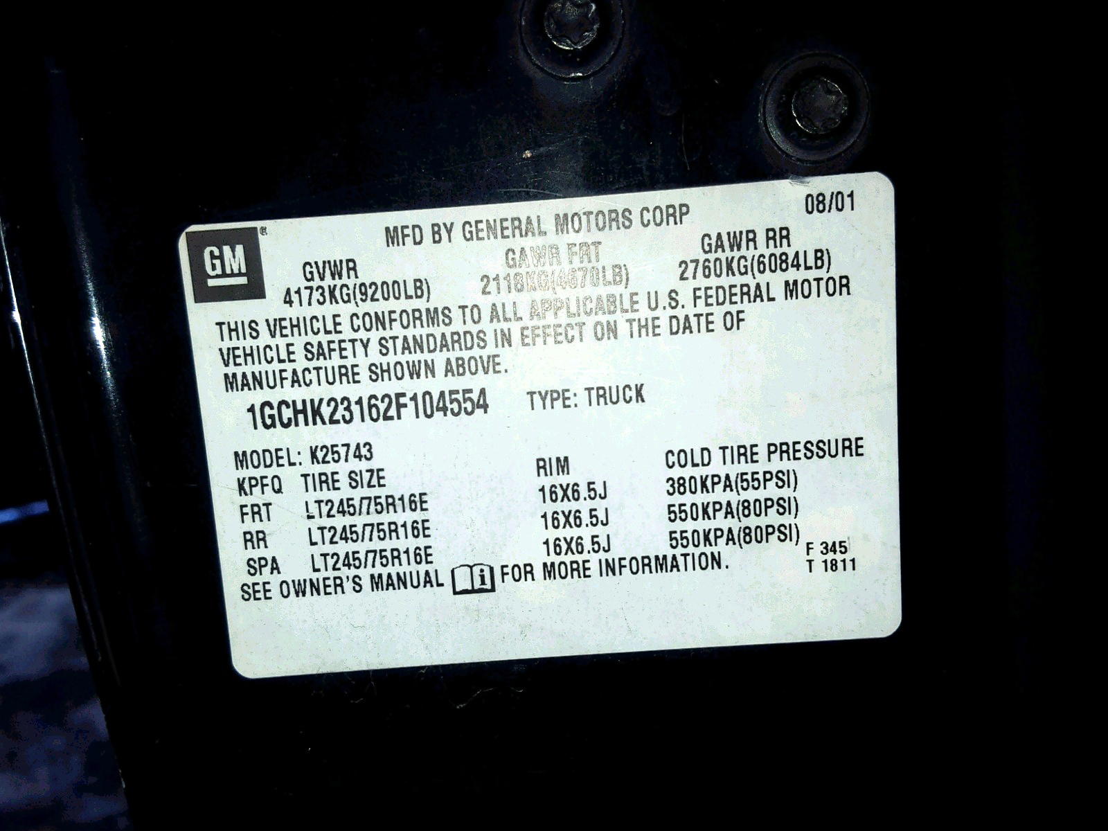 Photo 10 from auction – 2002 CHEVROLET SILVERADO with VIN 1GCHK23162F104554