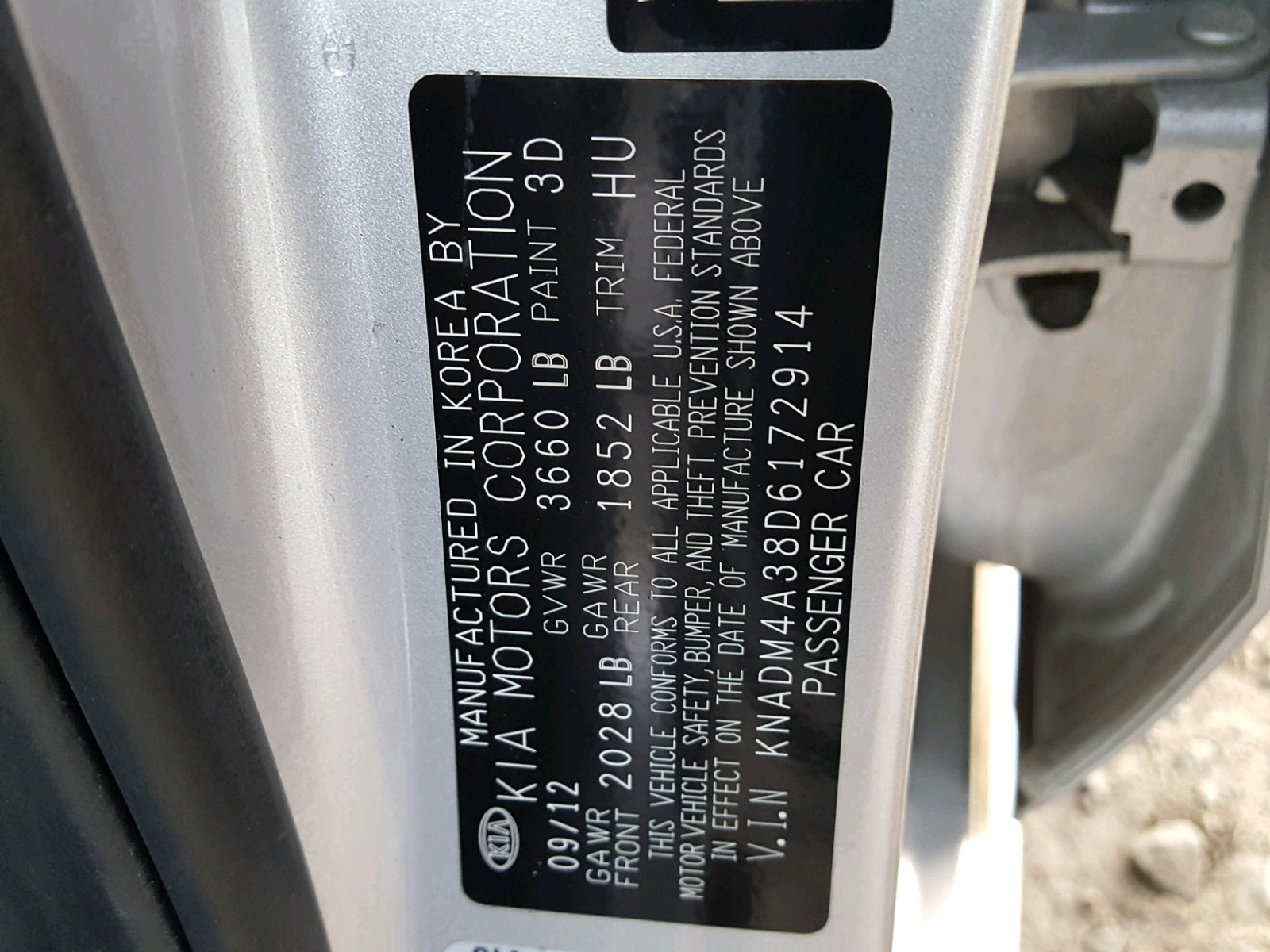Zdjęcie 10 z aukcji – 2013 KIA RIO LX z VIN KNADM4A38D6172914