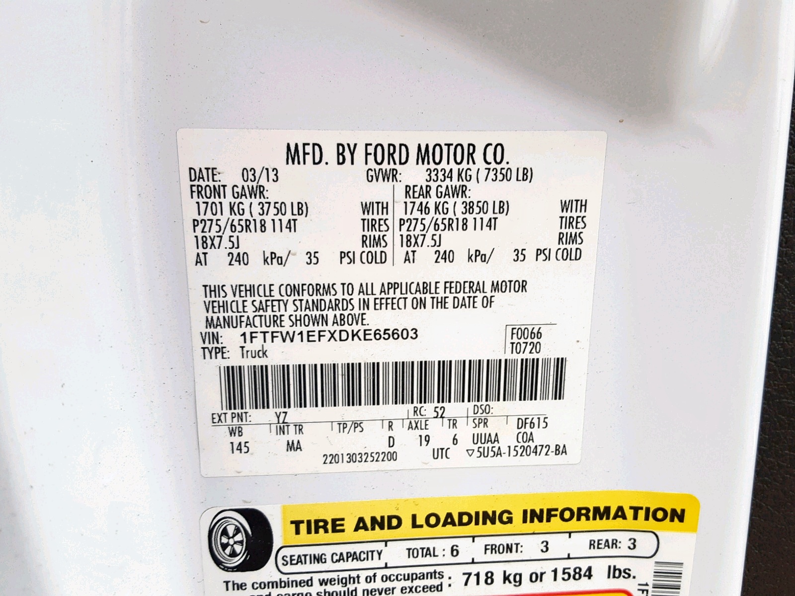 Photo 10 from auction – 2013 FORD F150 SUPER with VIN 1FTFW1EFXDKE65603