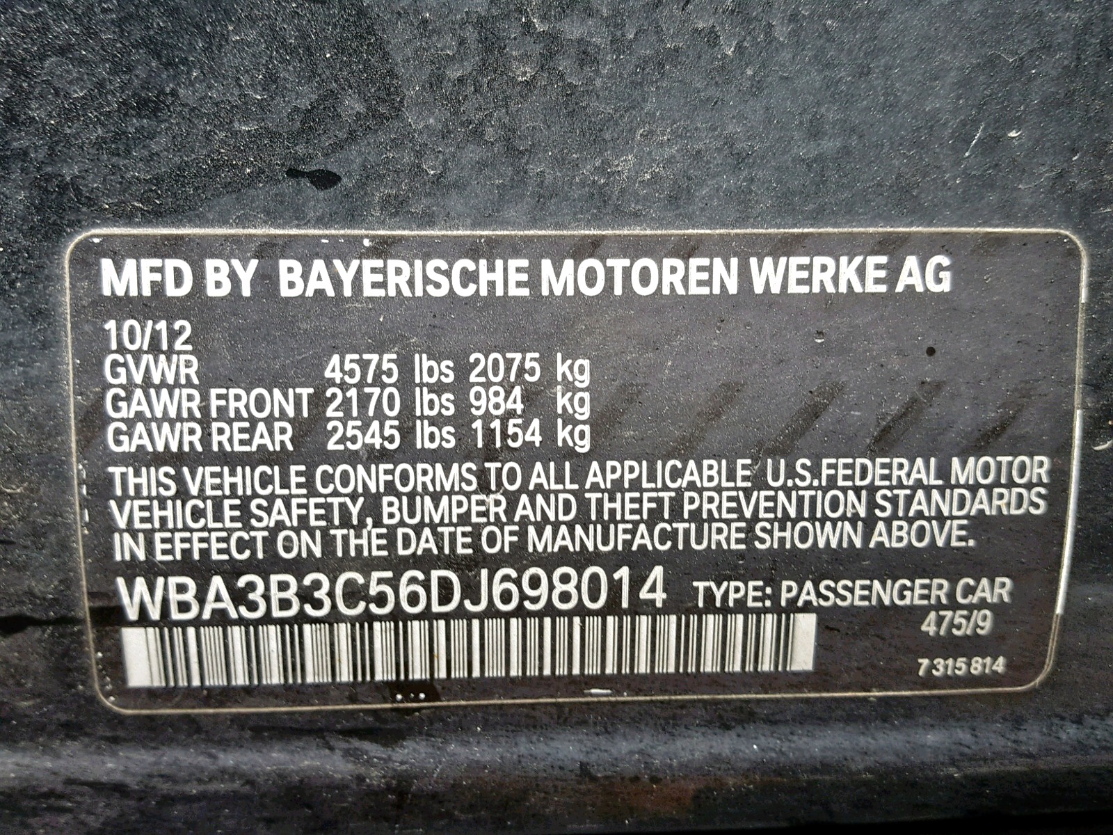 صورة رقم 10 من المزاد - 2013 BMW 328 XI مع VIN WBA3B3C56DJ698014