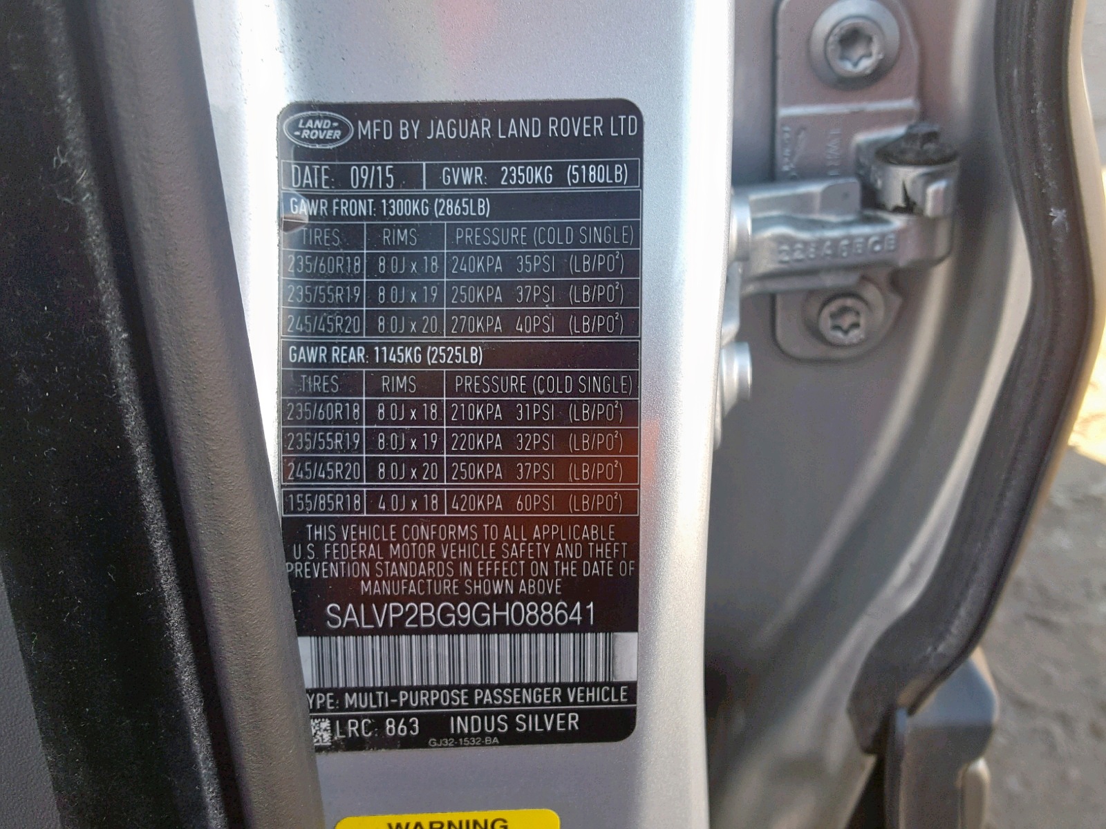 Photo 10 from auction – 2016 LAND ROVER RANGE ROVE with VIN SALVP2BG9GH088641