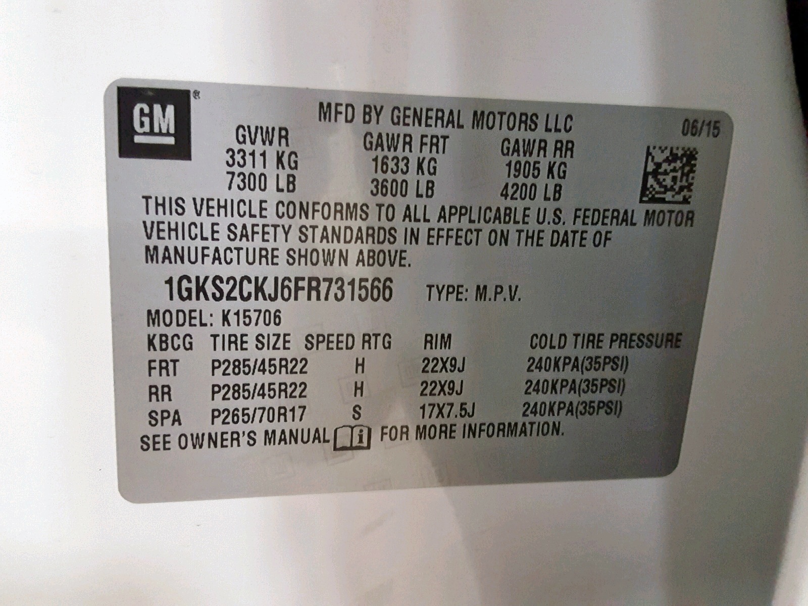 Photo 10 from auction – 2015 GMC YUKON DENA with VIN 1GKS2CKJ6FR731566