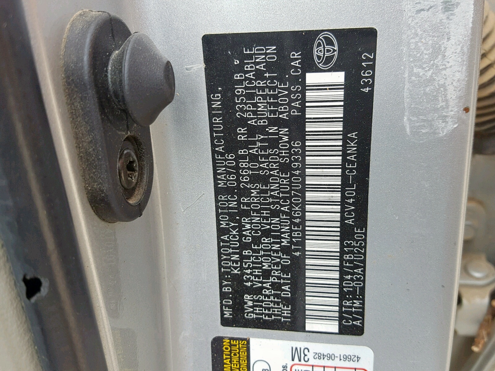 Photo 10 from auction – 2007 TOYOTA CAMRY NEW with VIN 4T1BE46K07U049336