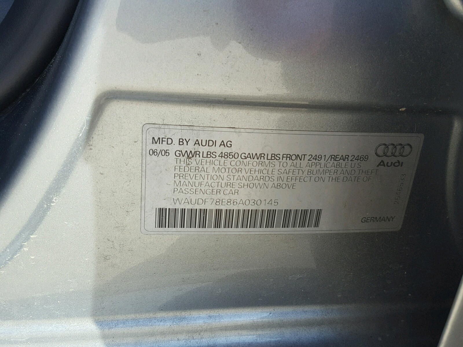 Photo 10 from auction – 2006 AUDI A4 2.0T QU with VIN WAUDF78E86A030145