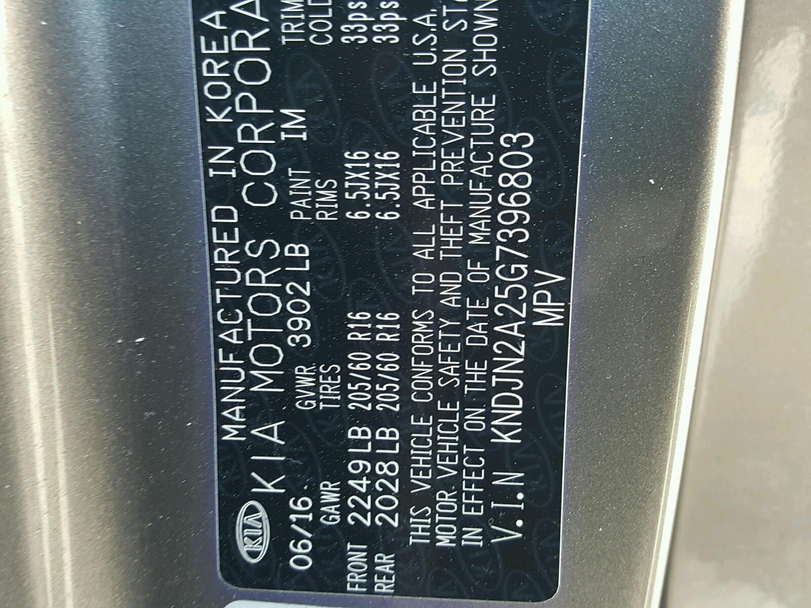Photo 10 from auction – 2016 KIA SOUL with VIN KNDJN2A25G7396803