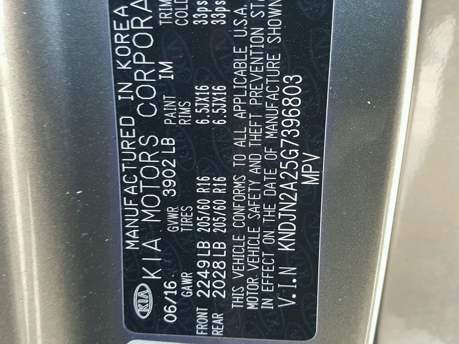 Zdjęcie 10 z aukcji – 2016 KIA SOUL z VIN KNDJN2A25G7396803