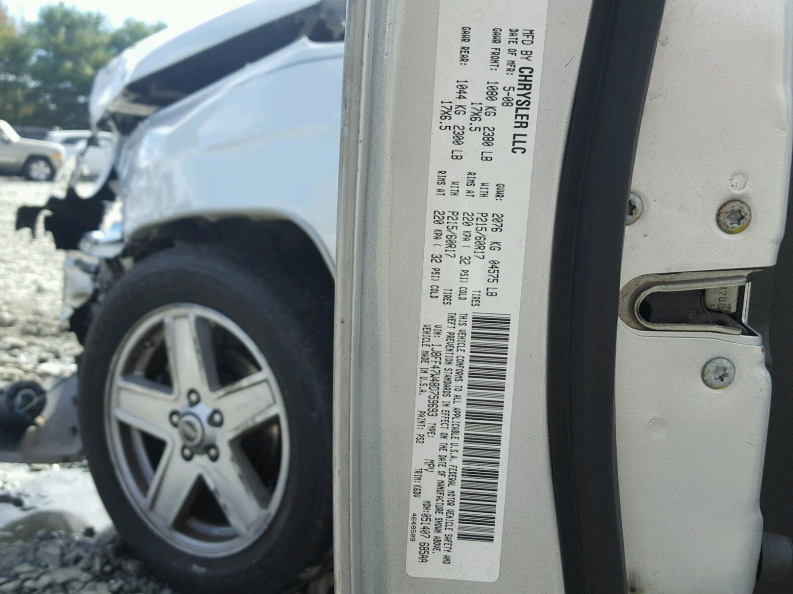 Photo 10 from auction – 2008 JEEP COMPASS SP with VIN 1J8FF47W48D759693