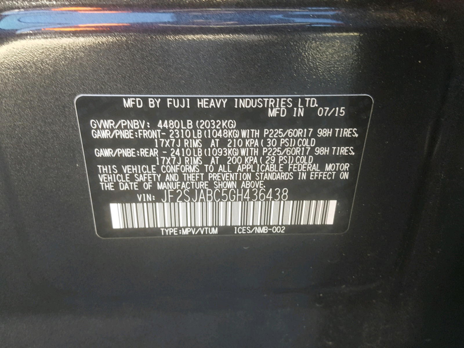 Photo 10 from auction – 2016 SUBARU FORESTER 2 with VIN JF2SJABC5GH436438