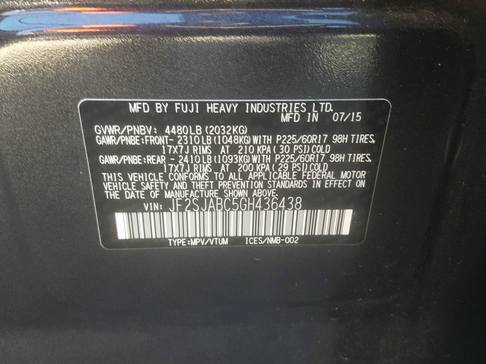 Foto 10 de la subasta – 2016 SUBARU FORESTER 2 con VIN JF2SJABC5GH436438