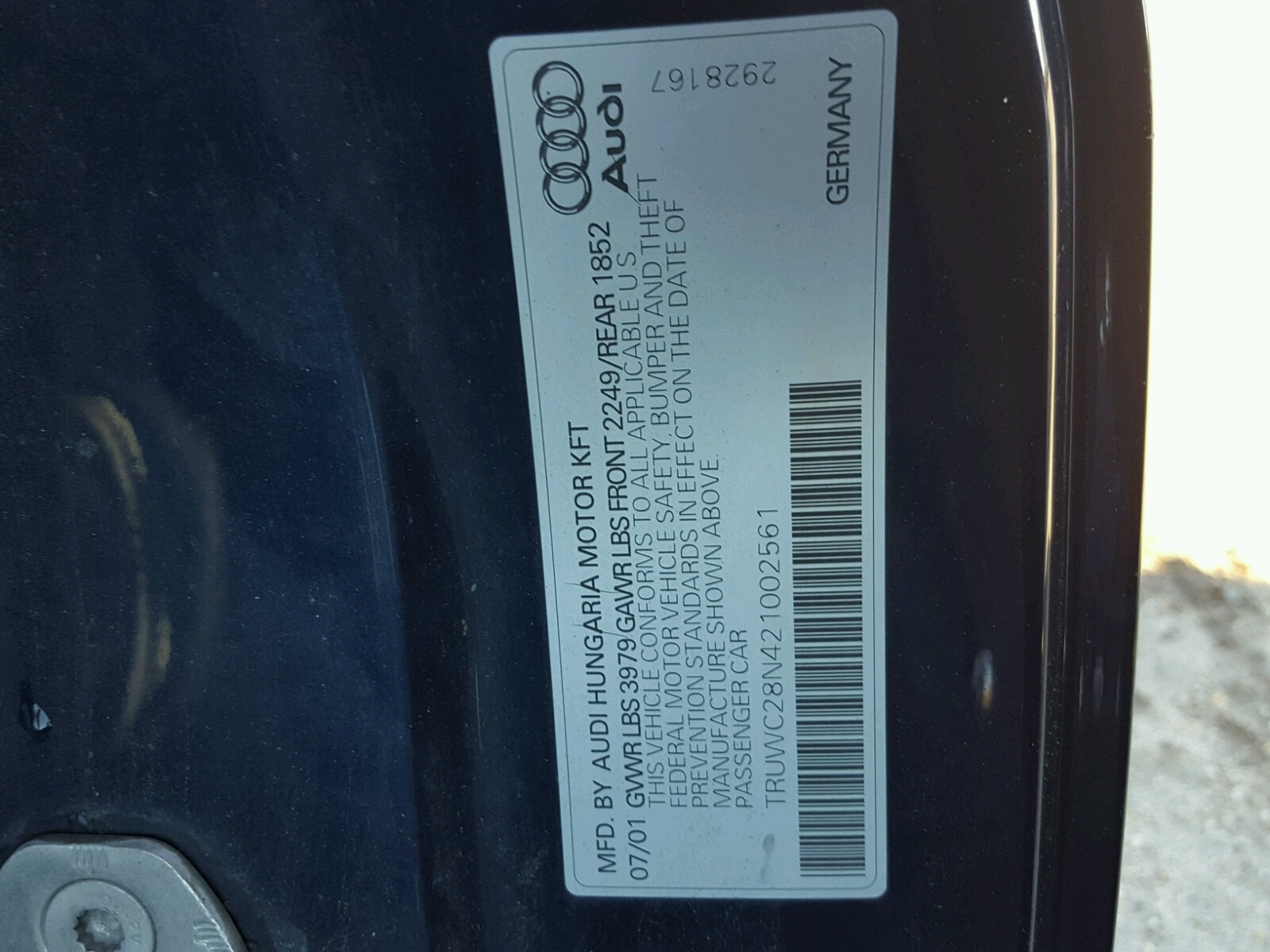 Zdjęcie 10 z aukcji – 2002 AUDI TT QUATTRO z VIN TRUWC28N421002561