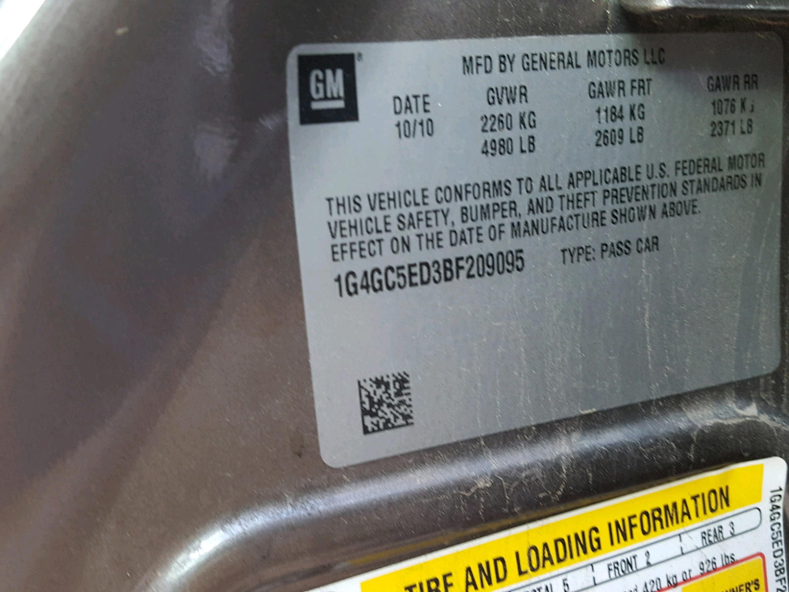 Photo 10 from auction – 2011 BUICK LACROSSE C with VIN 1G4GC5ED3BF209095