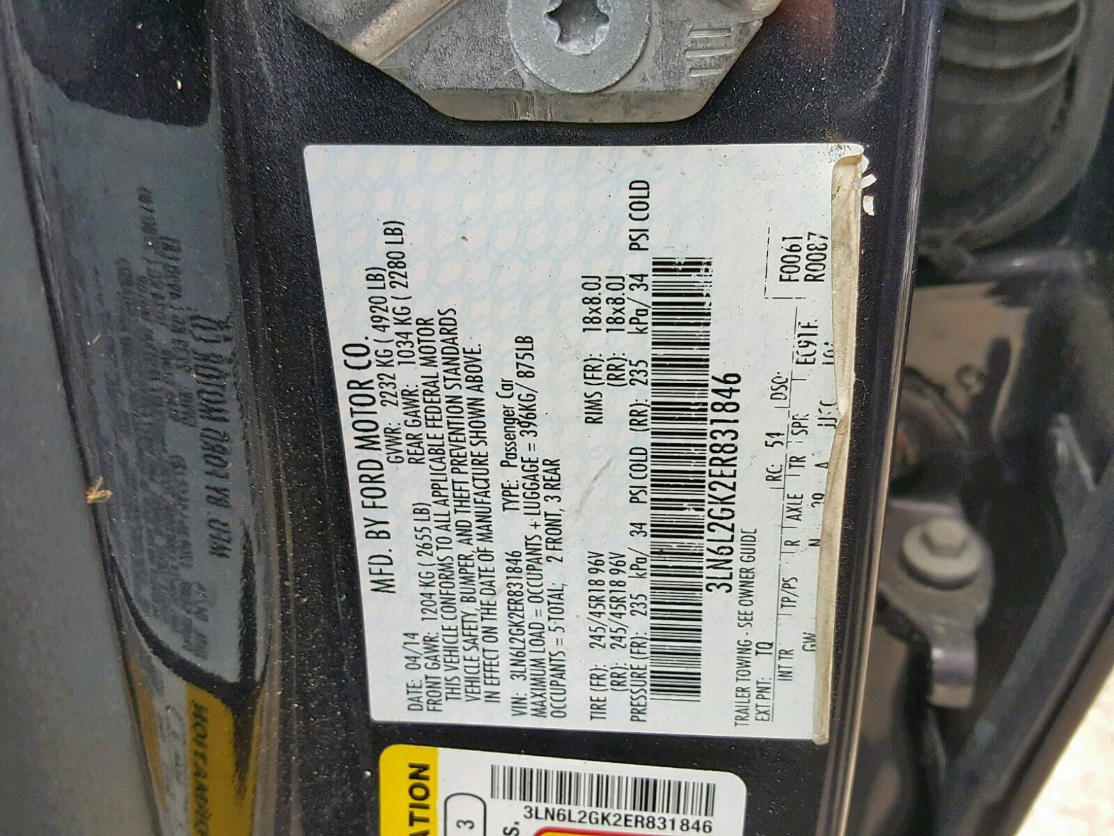 Photo 10 from auction – 2014 LINCOLN MKZ with VIN 3LN6L2GK2ER831846