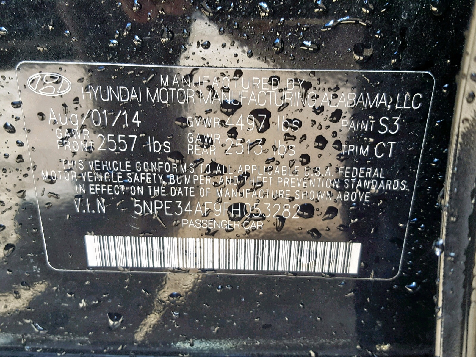 Photo 10 from auction – 2015 HYUNDAI SONATA SPO with VIN 5NPE34AF9FH053282