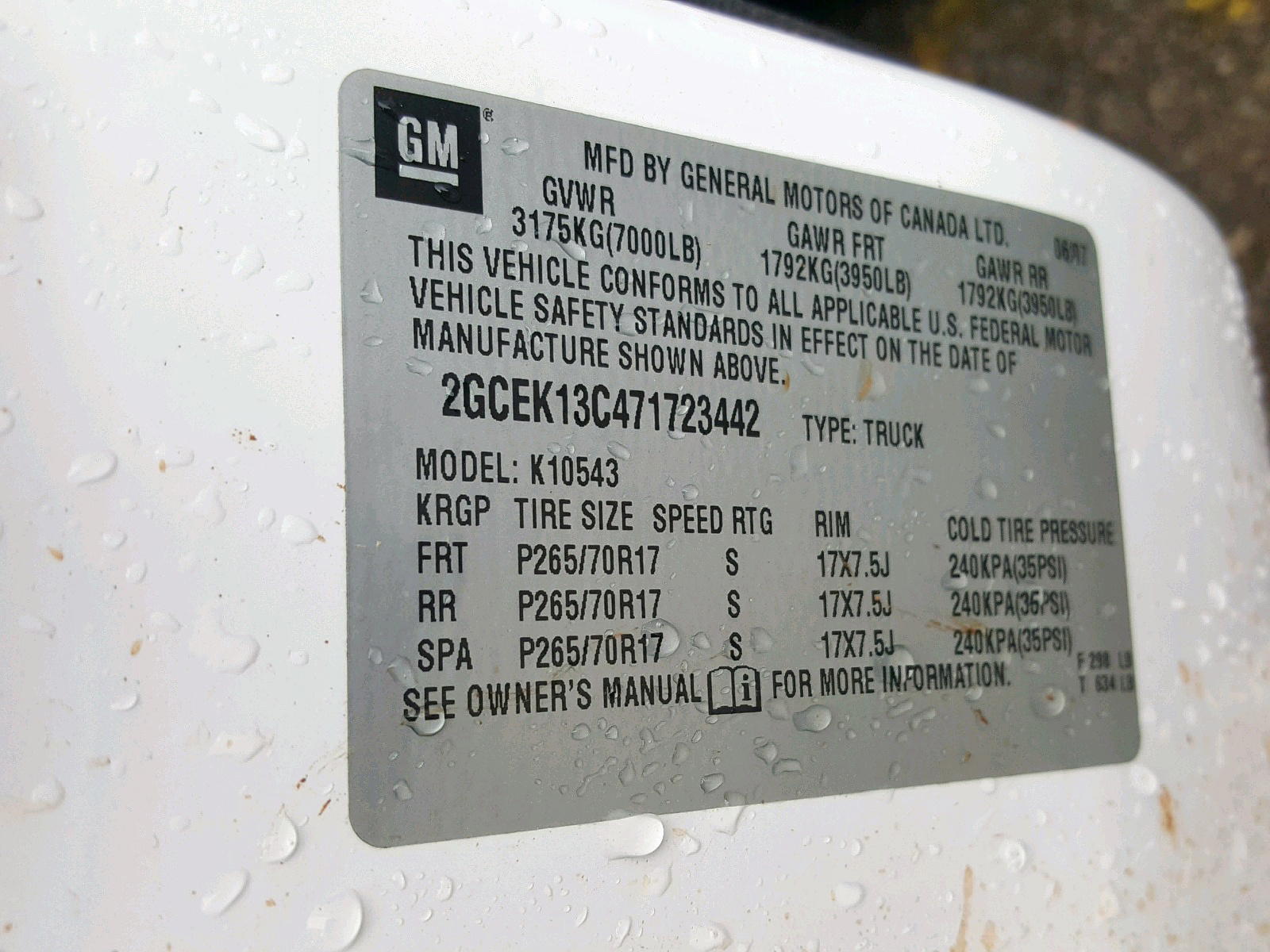 Photo 10 from auction – 2007 CHEVROLET SILVERADO with VIN 2GCEK13C471723442