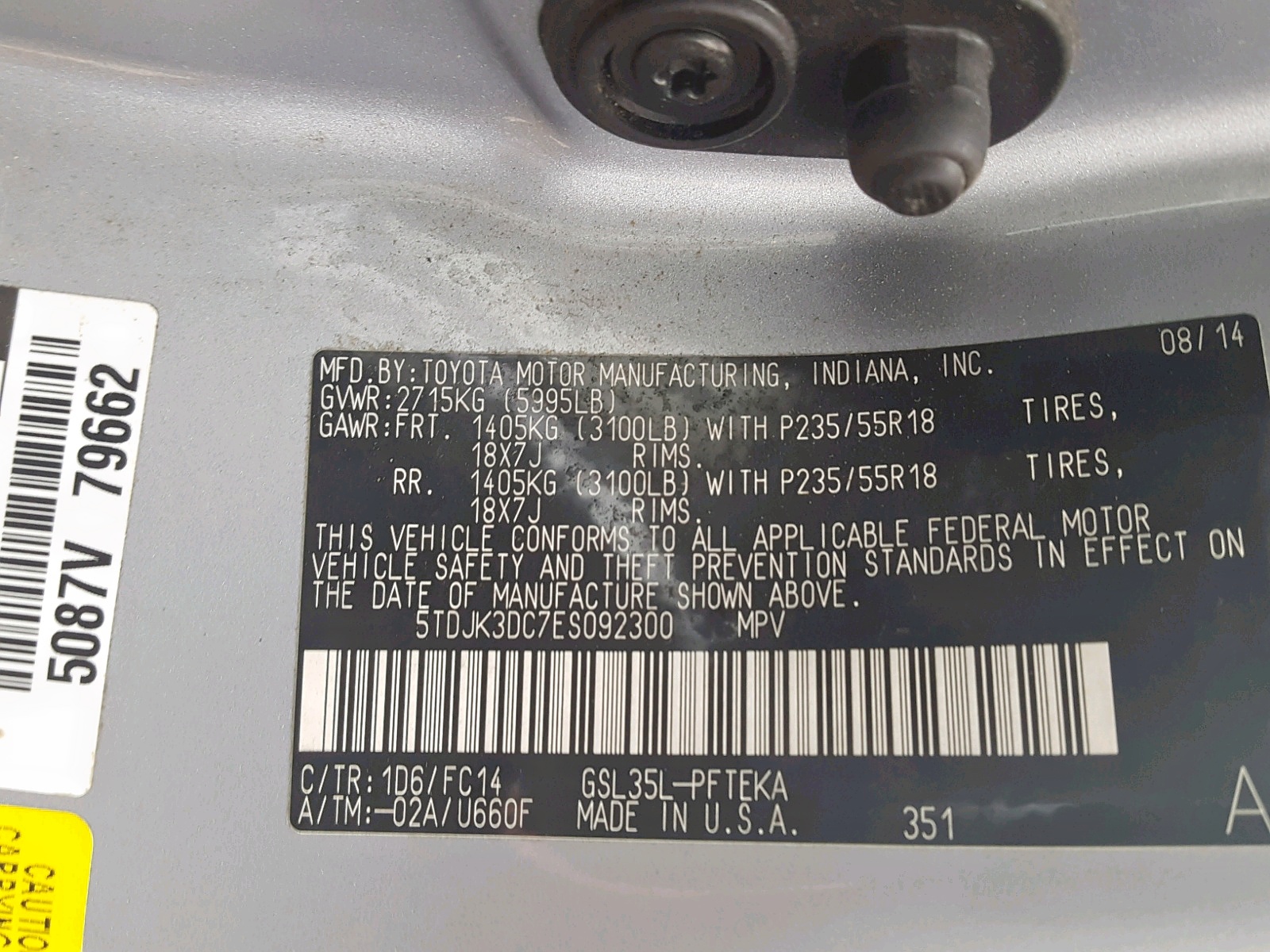 Photo 10 from auction – 2014 TOYOTA SIENNA LE with VIN 5TDJK3DC7ES092300