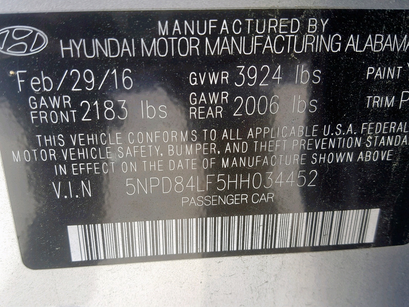 Photo 10 from auction – 2017 HYUNDAI ELANTRA SE with VIN 5NPD84LF5HH034452