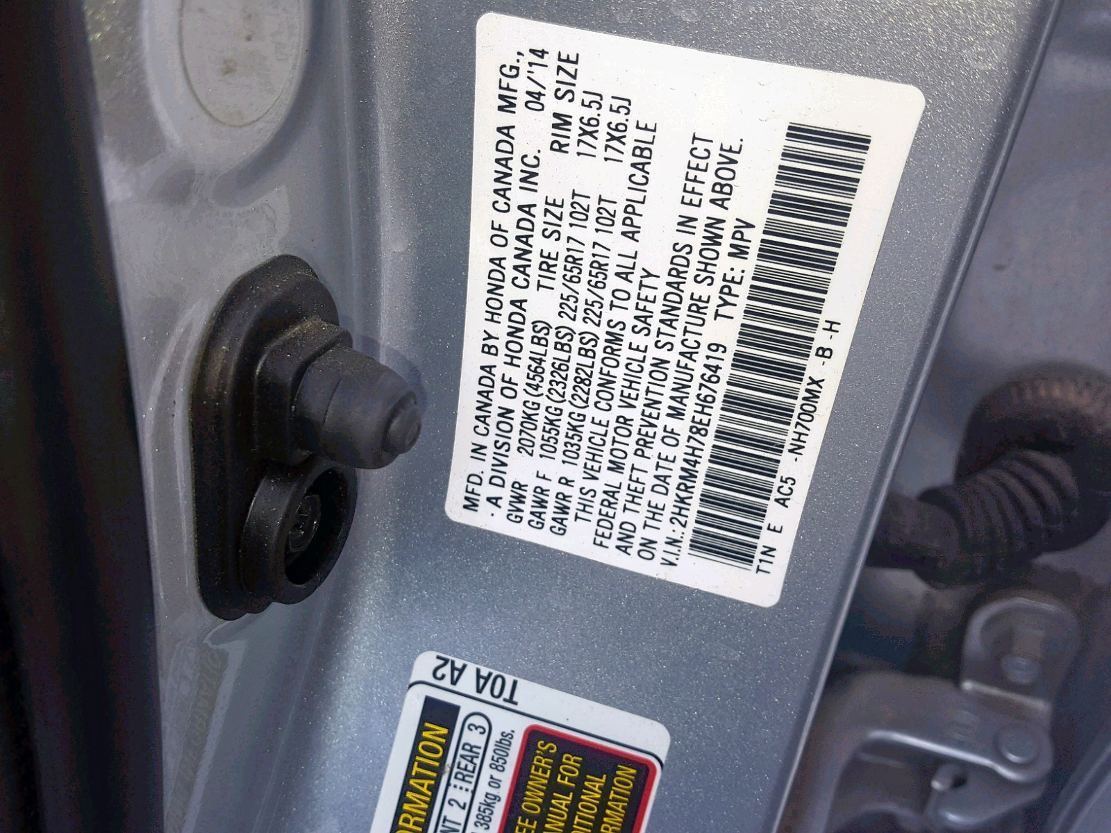Photo 10 from auction – 2014 HONDA CR-V EXL with VIN 2HKRM4H78EH676419