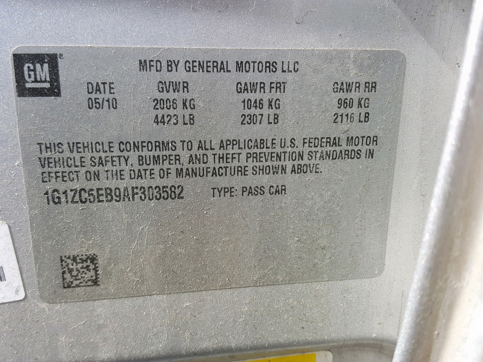 Photo 10 from auction – 2010 CHEVROLET MALIBU 1LT with VIN 1G1ZC5EB9AF303582