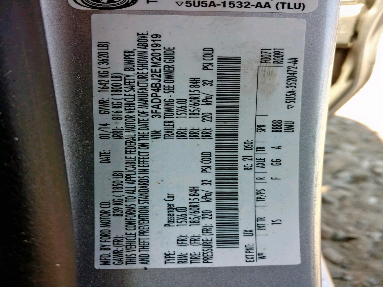 Photo 10 from auction – 2014 FORD FIESTA SE with VIN 3FADP4BJ2EM201919