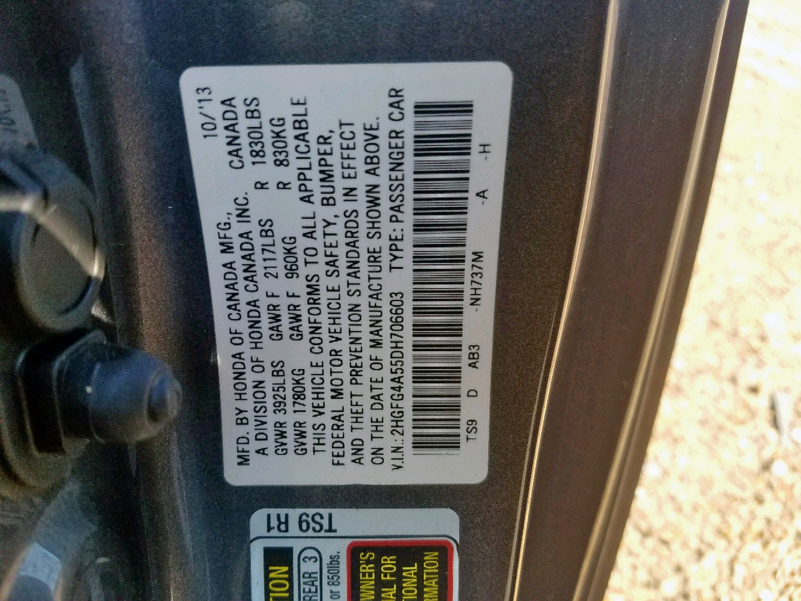 Photo 10 from auction – 2013 HONDA CIVIC SI with VIN 2HGFG4A55DH706603