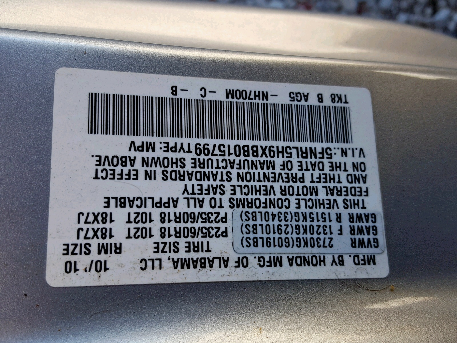 Photo 10 from auction – 2011 HONDA ODYSSEY TO with VIN 5FNRL5H9XBB015799