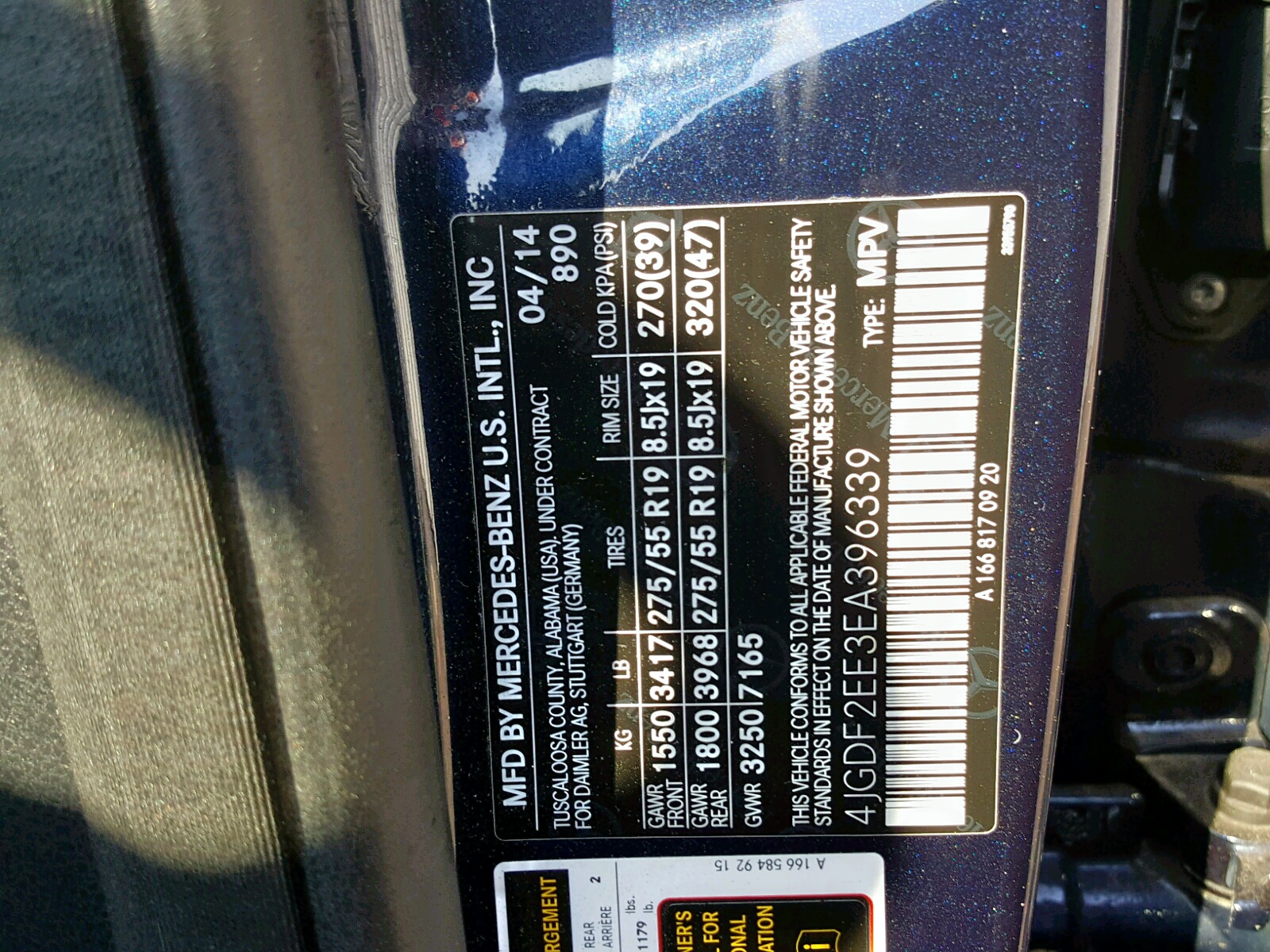 Photo 10 from auction – 2014 MERCEDES-BENZ GL 350 BLU with VIN 4JGDF2EE3EA396339