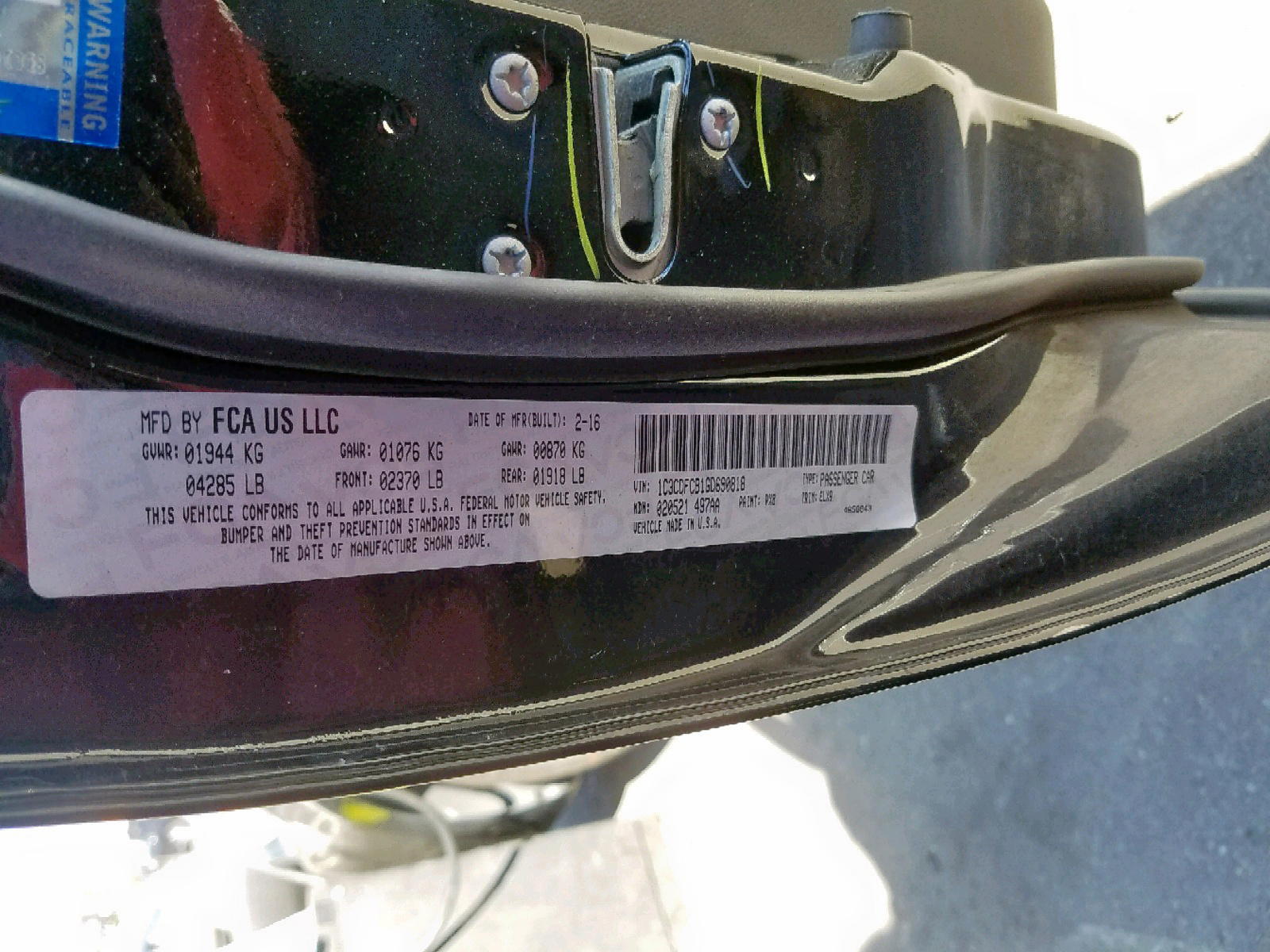 Photo 10 from auction – 2016 DODGE DART LIMIT with VIN 1C3CDFCB1GD690818
