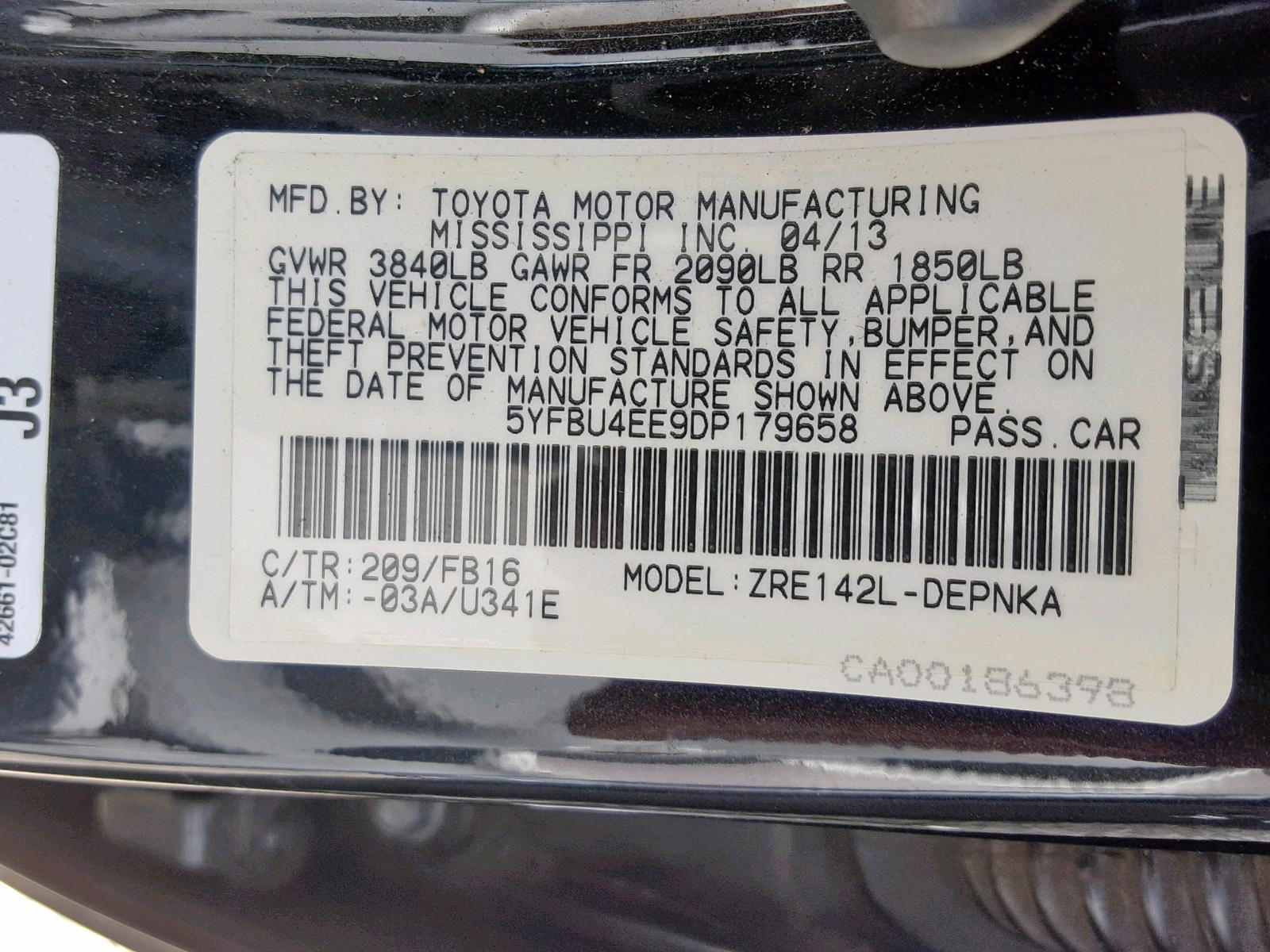 Photo 10 from auction – 2013 TOYOTA COROLLA BA with VIN 5YFBU4EE9DP179658