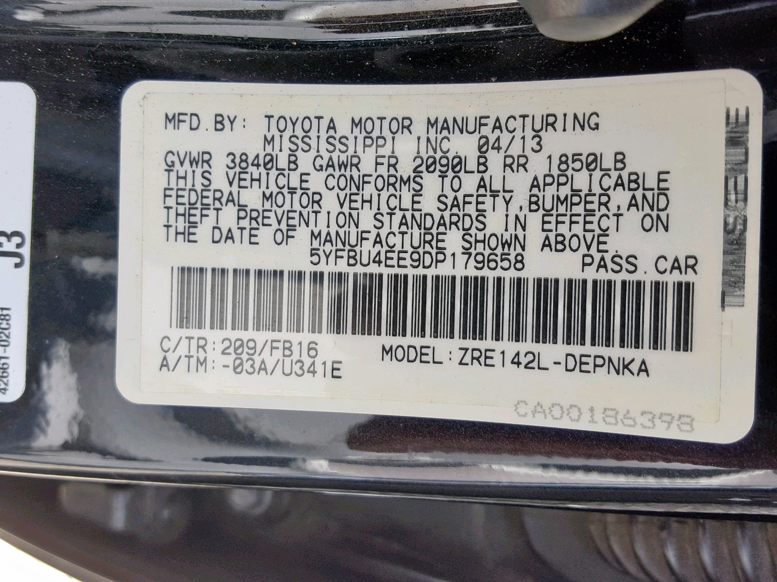 Zdjęcie 10 z aukcji – 2013 TOYOTA COROLLA BA z VIN 5YFBU4EE9DP179658