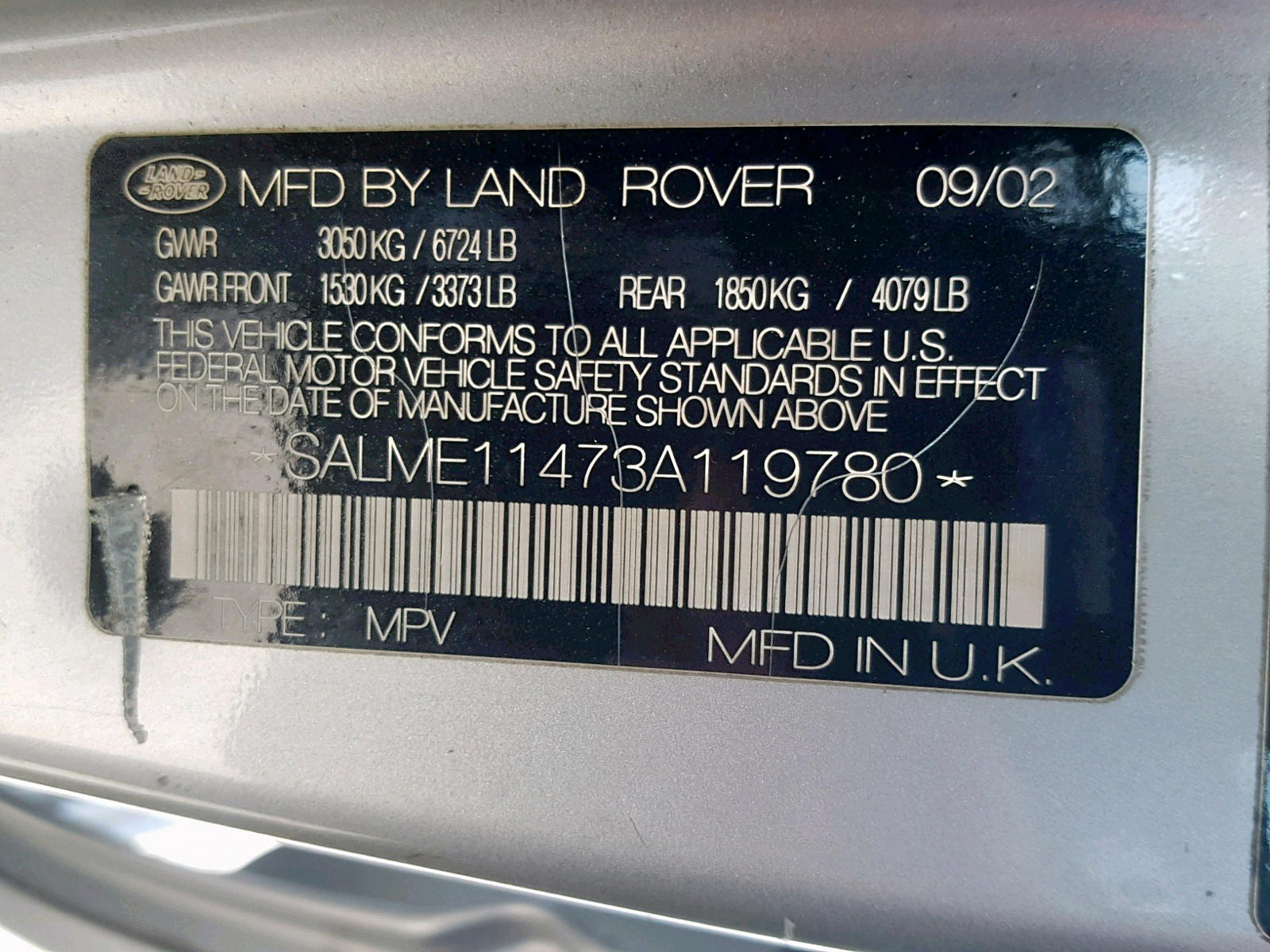 Photo 10 from auction – 2003 LAND ROVER RANGE ROVE with VIN SALME11473A119780