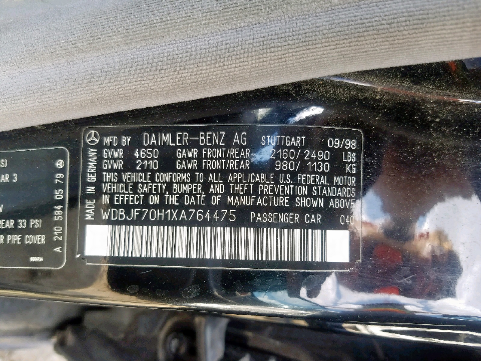 Photo 10 from auction – 1999 MERCEDES-BENZ E 430 with VIN WDBJF70H1XA764475