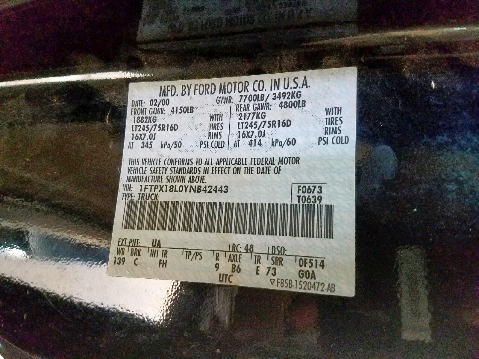Foto 10 de la subasta – 2000 FORD F150 con VIN 1FTPX18L0YNB42443
