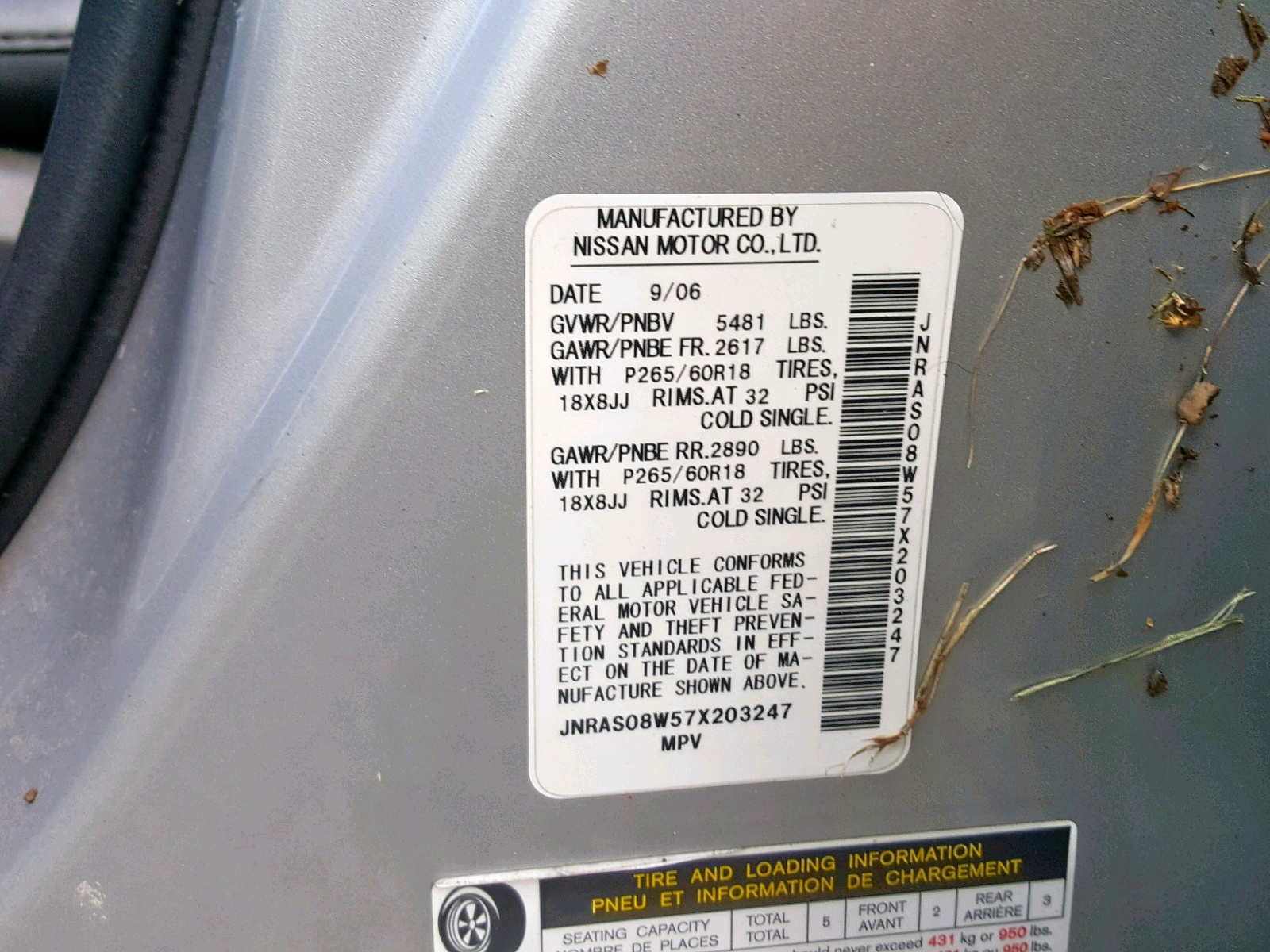 Photo 10 from auction – 2007 INFINITI FX35 with VIN JNRAS08W57X203247