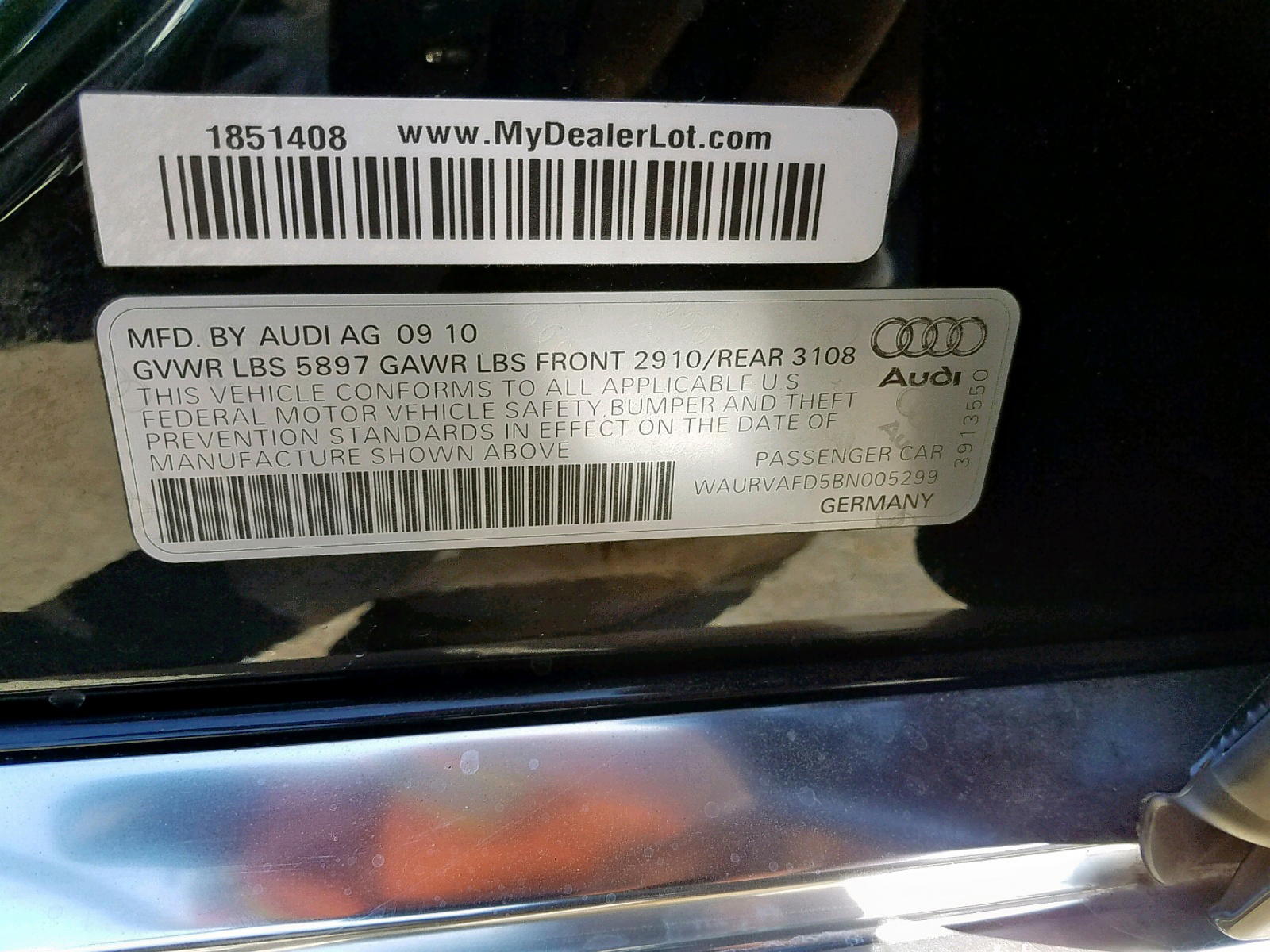 Photo 10 from auction – 2011 AUDI A8 L QUATT with VIN WAURVAFD5BN005299