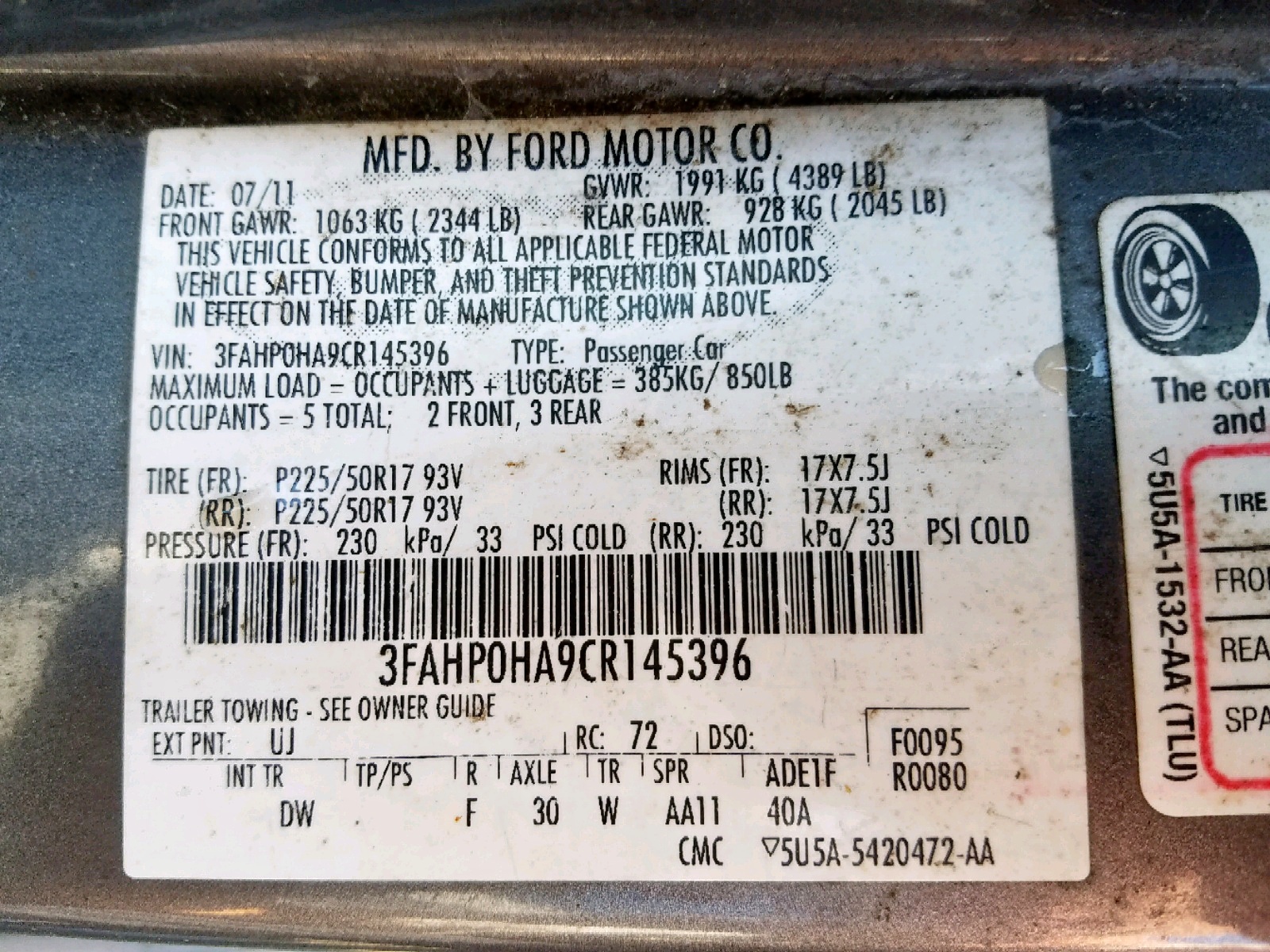 Photo 10 from auction – 2012 FORD FUSION SE with VIN 3FAHP0HA9CR145396