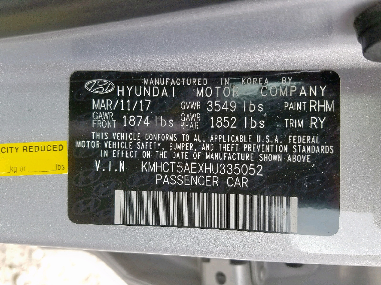 Photo 10 from auction – 2017 HYUNDAI ACCENT SE with VIN KMHCT5AEXHU335052