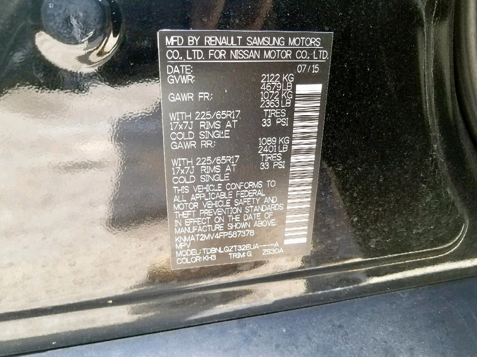 Photo 10 from auction – 2015 NISSAN ROGUE S with VIN KNMAT2MV4FP587378