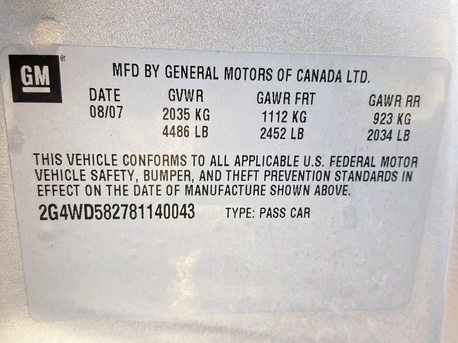Photo 10 from auction – 2008 BUICK LACROSSE C with VIN 2G4WD582781140043