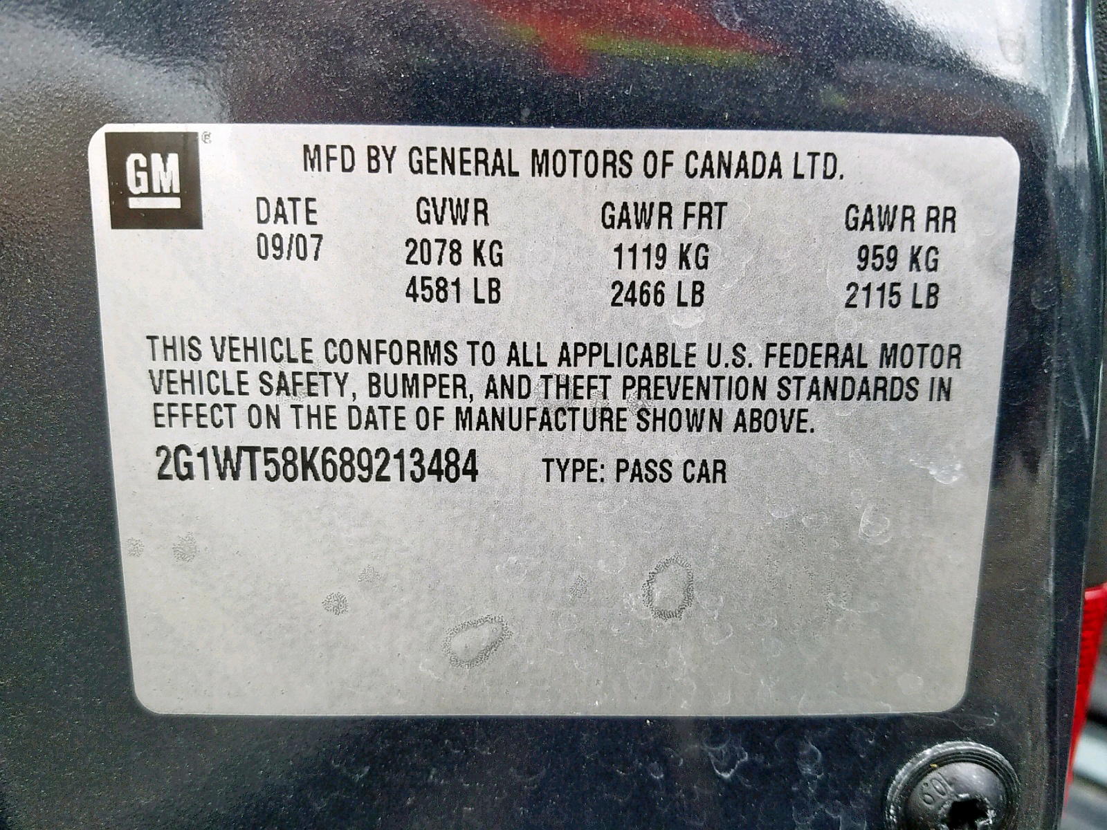 Photo 10 from auction – 2008 CHEVROLET IMPALA LT with VIN 2G1WT58K689213484