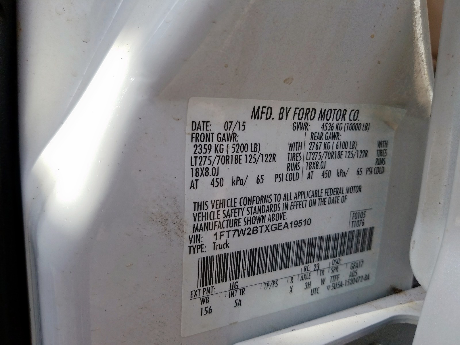 Photo 10 from auction – 2016 FORD F250 SUPER with VIN 1FT7W2BTXGEA19510