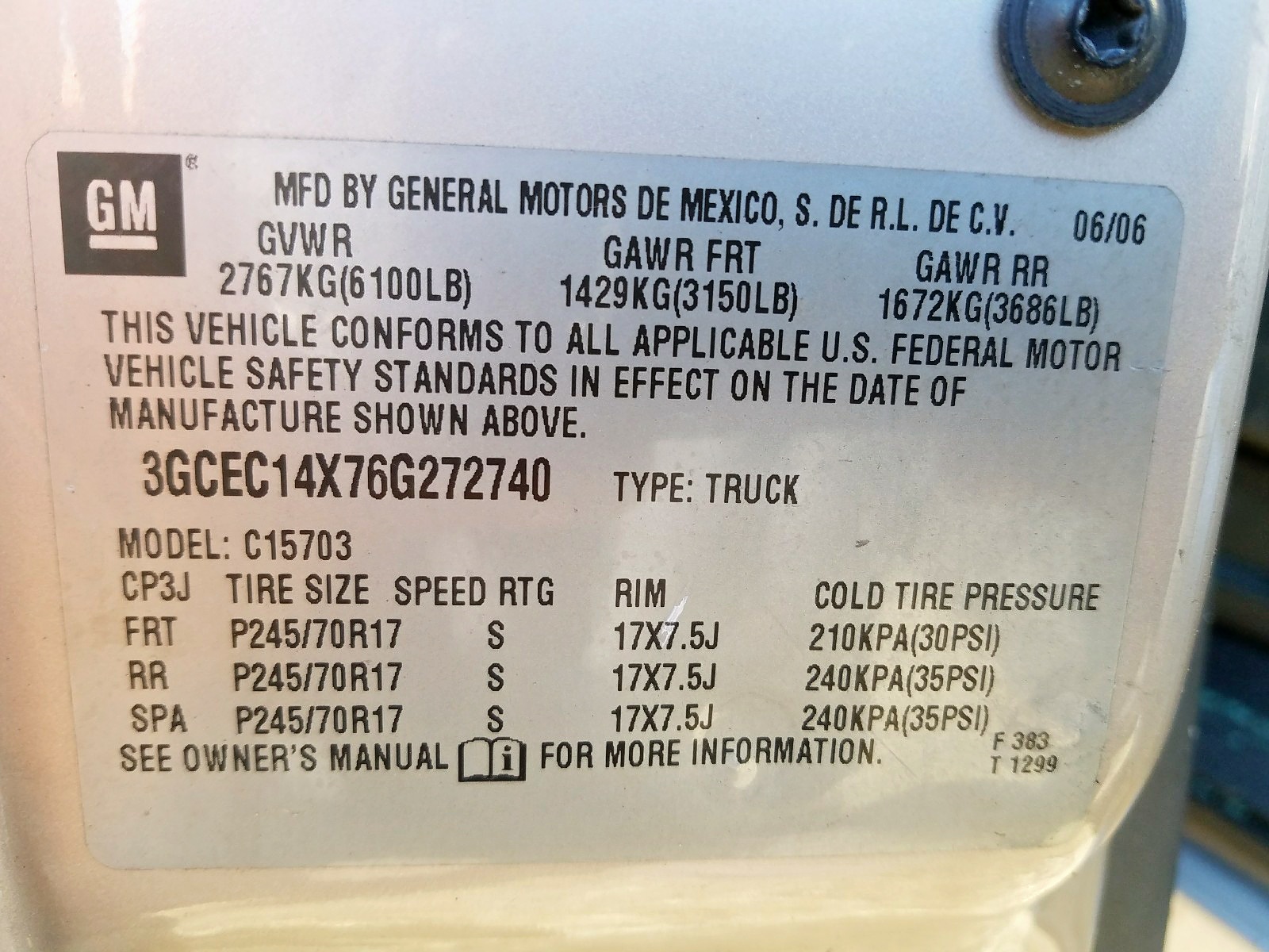 Photo 10 from auction – 2006 CHEVROLET SILVERADO with VIN 3GCEC14X76G272740