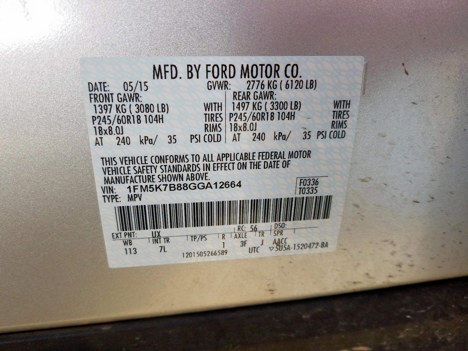 Photo 10 from auction – 2016 FORD EXPLORER with VIN 1FM5K7B88GGA12664