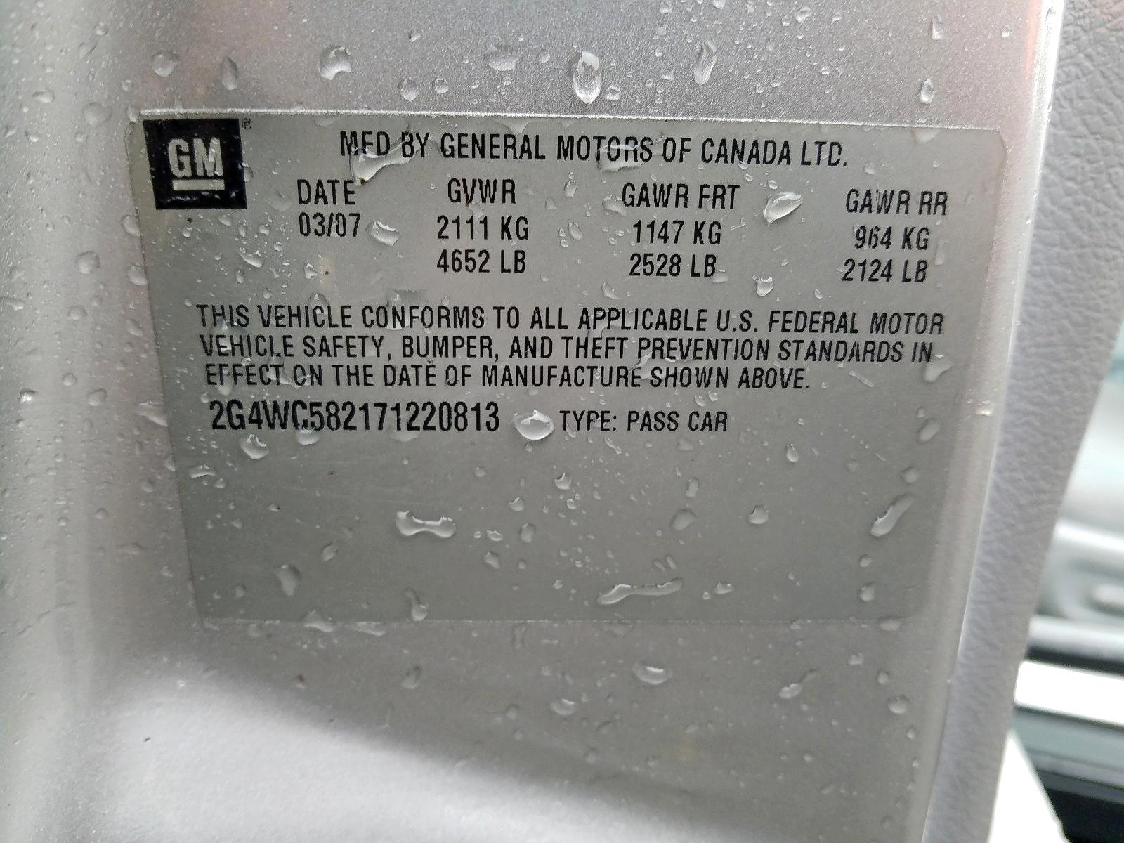 Photo 10 from auction – 2007 BUICK LACROSSE C with VIN 2G4WC582171220813