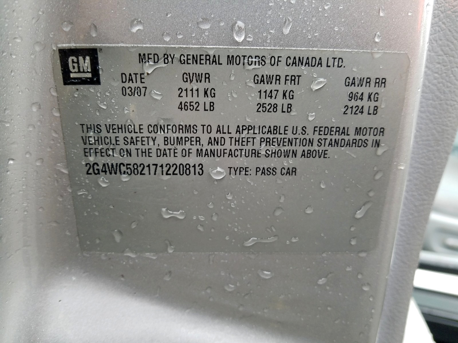 Zdjęcie 10 z aukcji – 2007 BUICK LACROSSE C z VIN 2G4WC582171220813